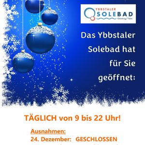 Öffnungszeiten zu Weihnachten und Silvester