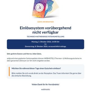 Vorübergehende Einschränkung bei der Gutscheineinlösung
